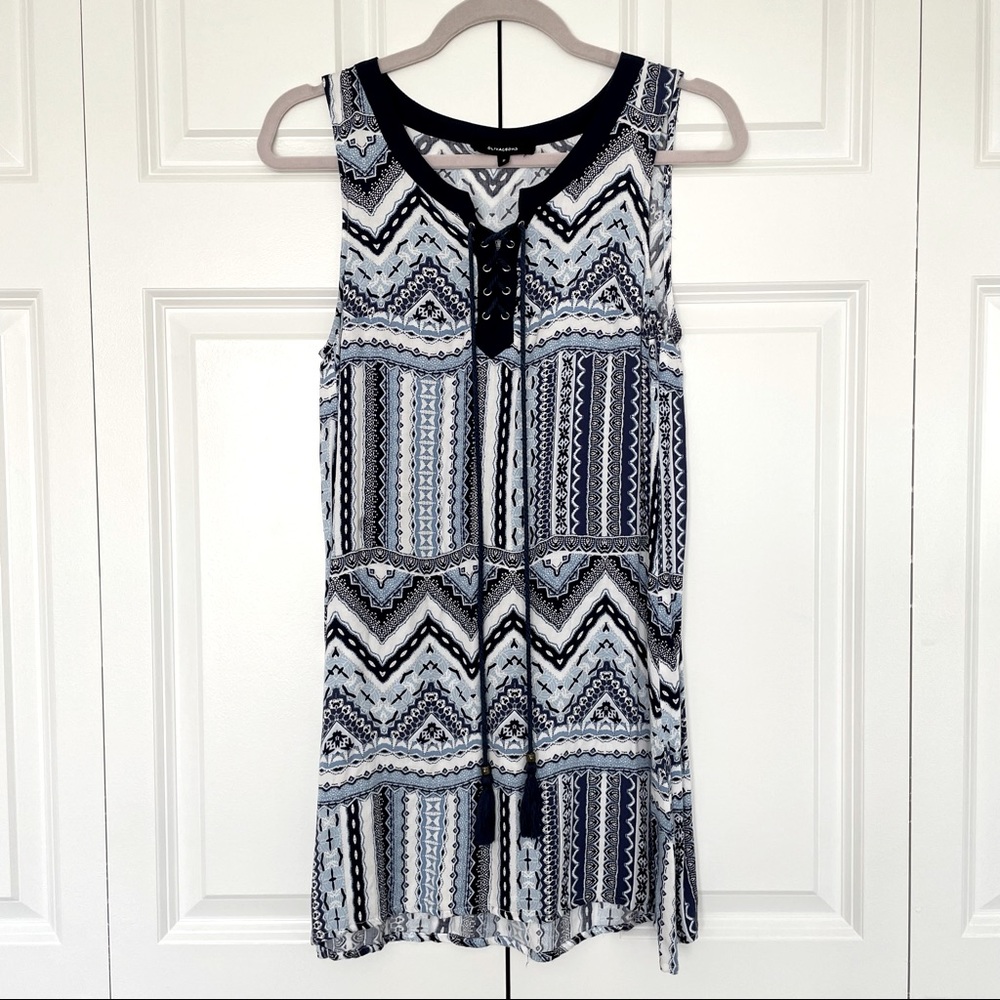 Oliviaceous Blue Patterned Shift Mini Dress